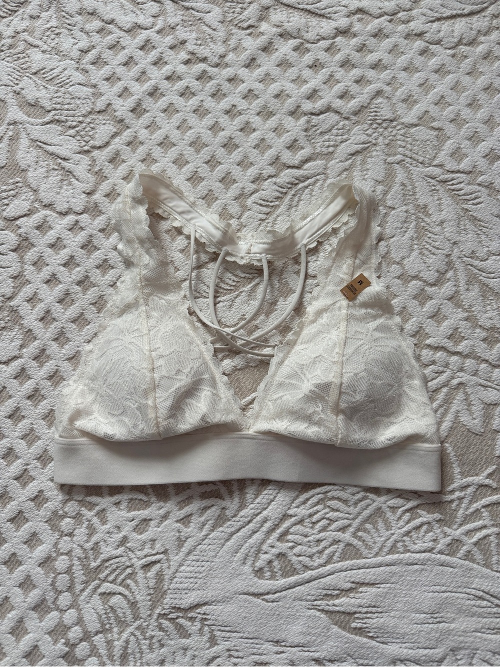 NWT PINK Victoria’s Secret White Floral Lace Strappy Bralette M Boho Clean Girl